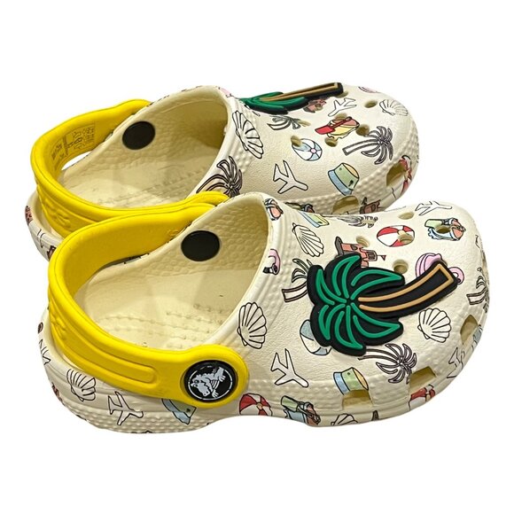 Kids Crocs Clogs With Tropical Print & Palm Tree Charm - Size C6 - Picture 2 of 5